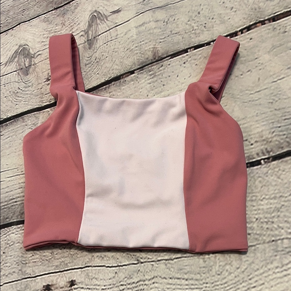 FIVE dancewear YM crop top pink and white